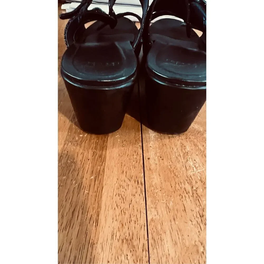Dansko Jessie Black Leather Lizard Embossed Platform Sandals Clogs SZ 9.5
